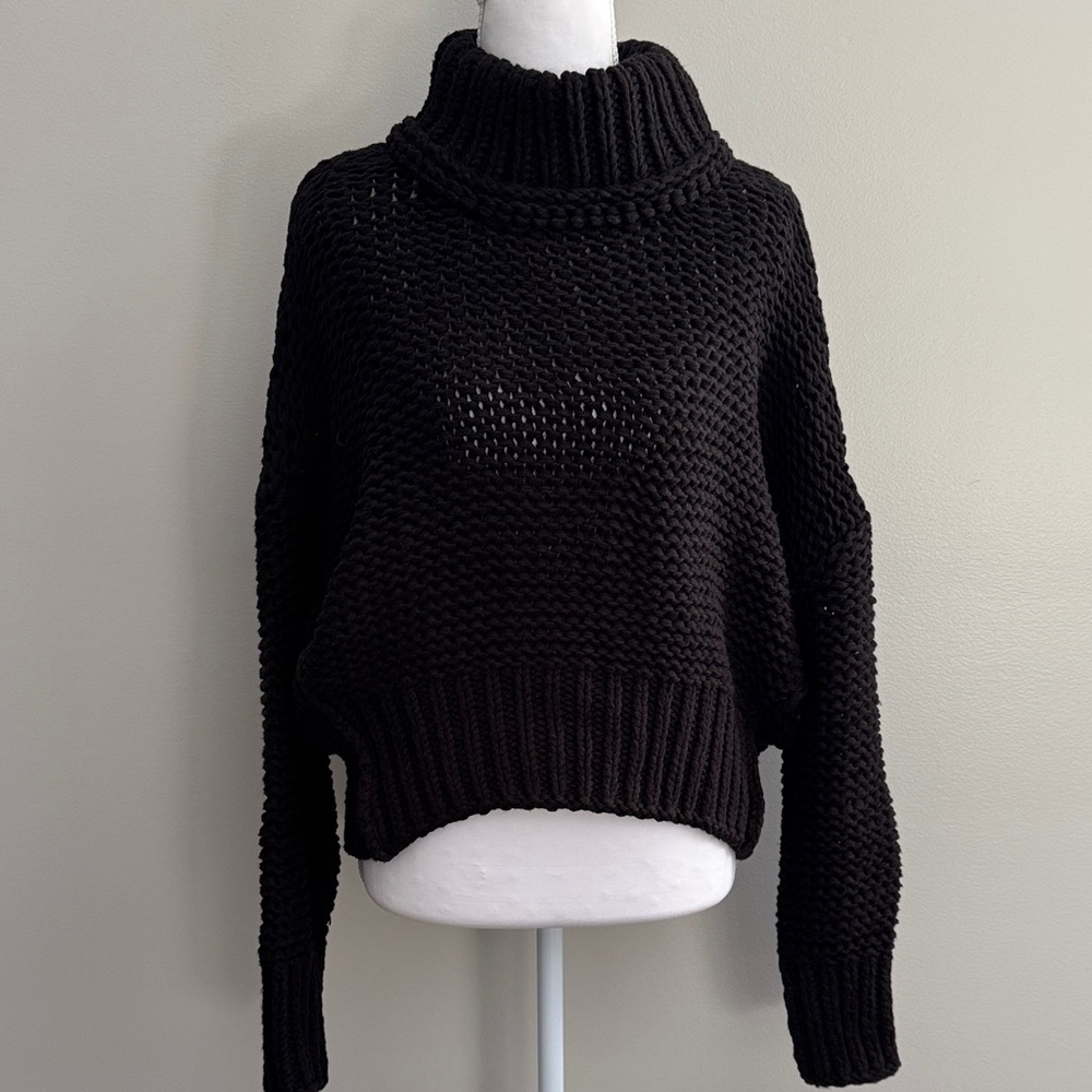 Free People My Only Sunshine Black Cowl Neck Sweater size S